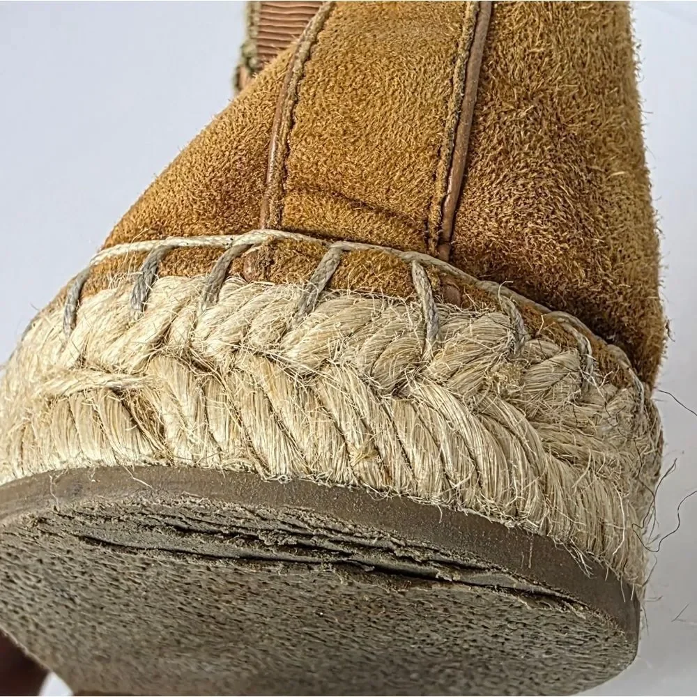 M. Gemi Suede Ankle Wrap Espadrilles Flat Cognac Womens Size 40 EU 9.5 US